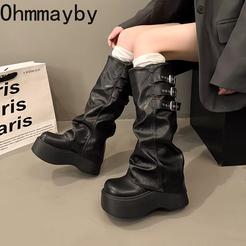Style Punk femmes bottes longues modernes mode plate-forme hauteur augmenter haute chevalier chausso