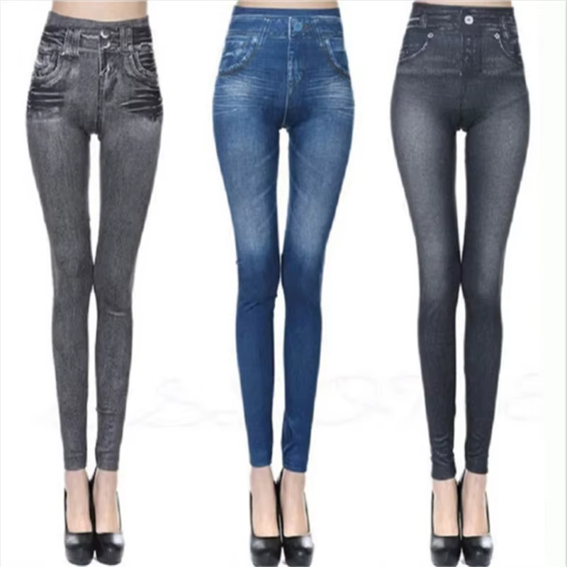 Leggings en Denim Ultra extensible taille haute pour femmes, coupe Slim, fesses levées, pantalons se
