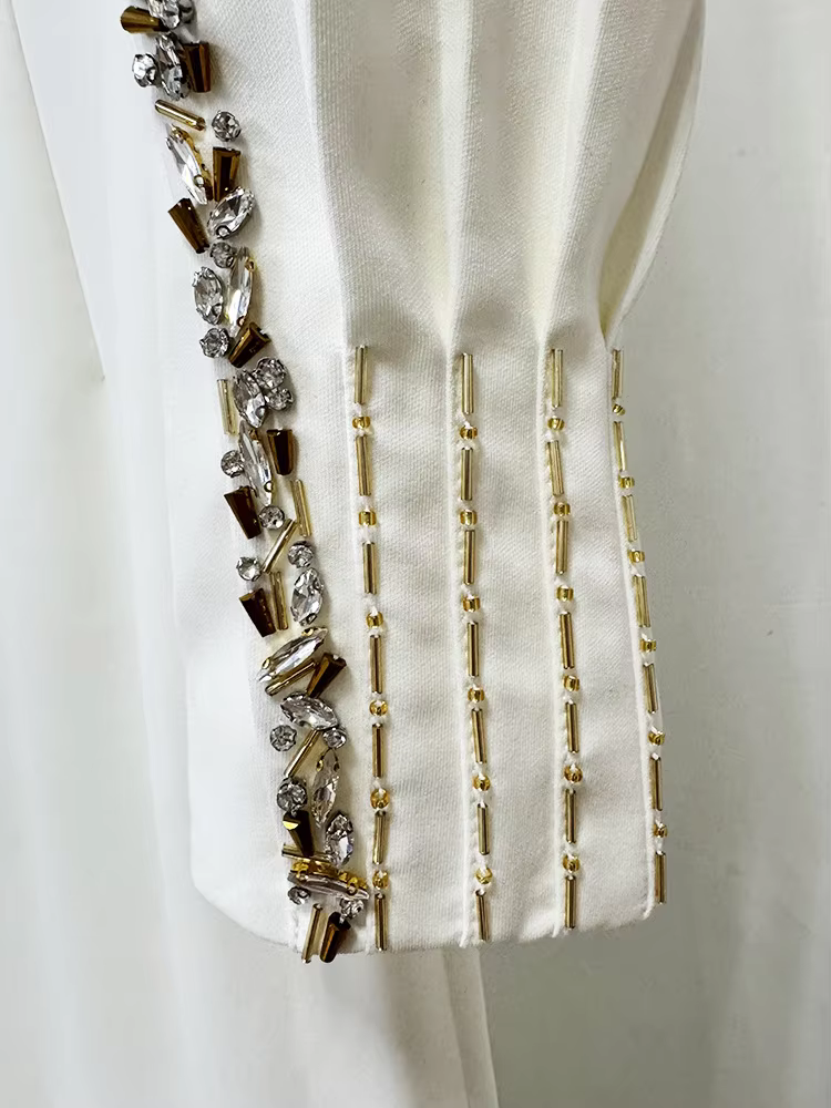 HIGH STREET Nouveauté 2026 Robe longue maxi de créateur pour femme, ornée de diamants et de perles,