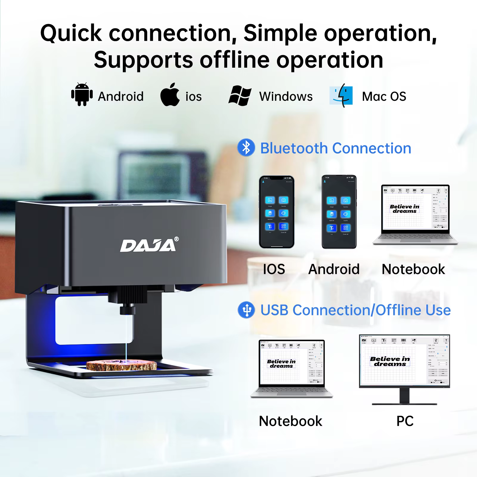 DAAlbanDJ6 Mini graveur laser portable Bluetooth, machine de gravure de coupe bricolage, gravure de 