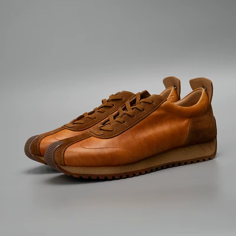 Chaussures basses à semelle épaisse, baskets en cuir de vachette premium, chaussures rétro pour homm