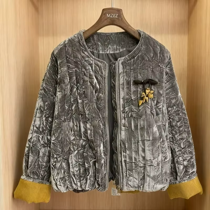 Veste Cardigan gris à fermeture éclair pour femme, manteau épais en coton, haut de gamme, chaud, man