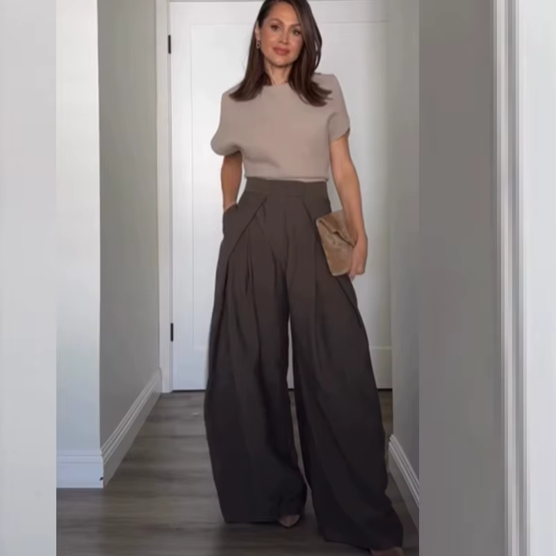 HXAO femmes pantalons Baggy pantalons larges pour femme minimaliste plissé rayure pantalons décontra
