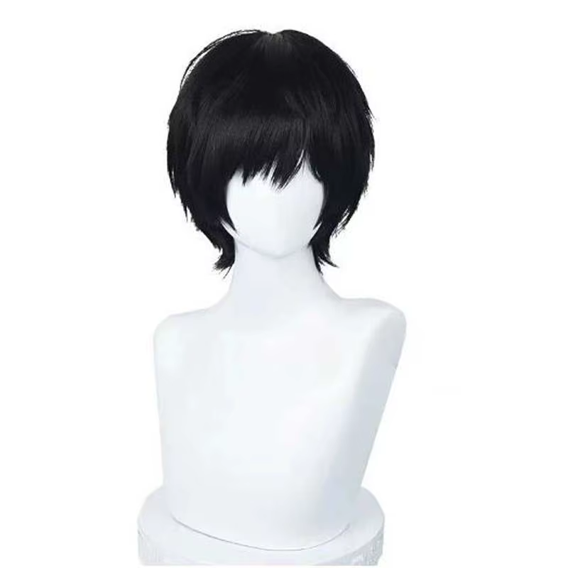 Perruque de Cosplay Anime Yoshida Hirofumi, perruque courte noire de 35cm, cheveux synthétiques rési