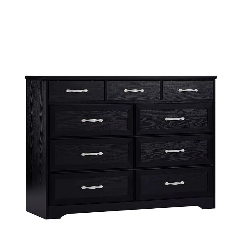 Commode de Chambre à Coucher, Commode Longue à 9 Tiroirs avec Détection Antique, Commode en Bois pou