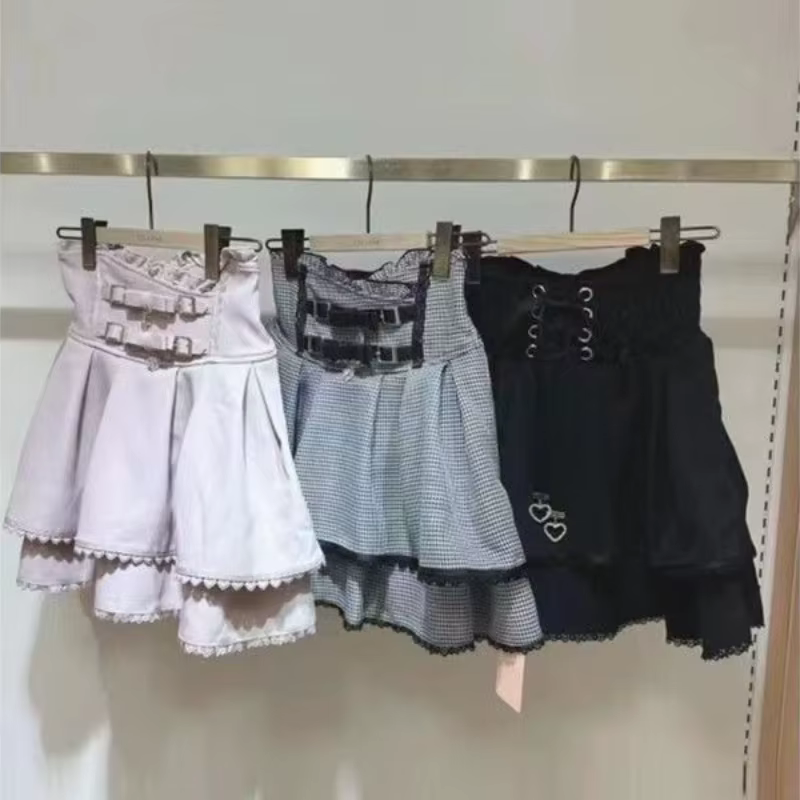 Sweet Lolita Jirai Kei – Jupe courte taille haute pour femmes, jupe courte avec boucle à Double nœud