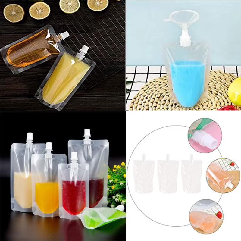Pochettes à bec de boisson de voyage 100ml-500ml, sacs en plastique transparents, stockage de jus sc