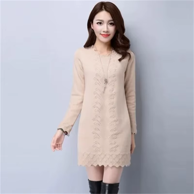 Pull long en tricot à manches longues pour femmes, pulls pour femmes, pull d'hiver, vêtements d'auto