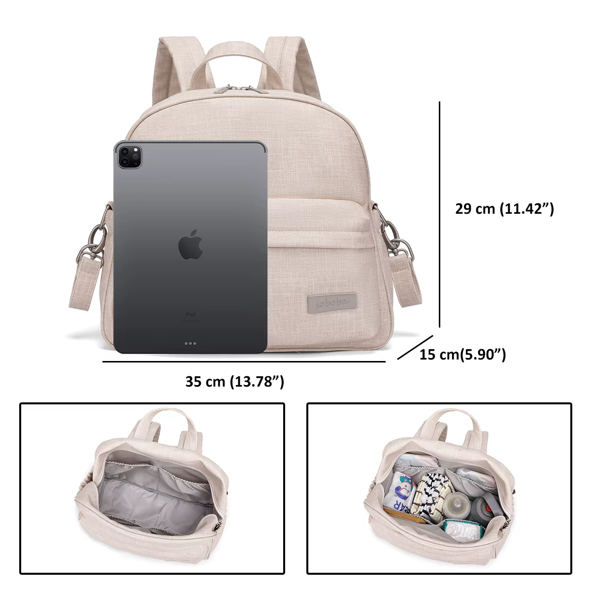 Soboba élégant sac à dos à couches pour femmes solide mode imperméable grande capacité multi-fonctio