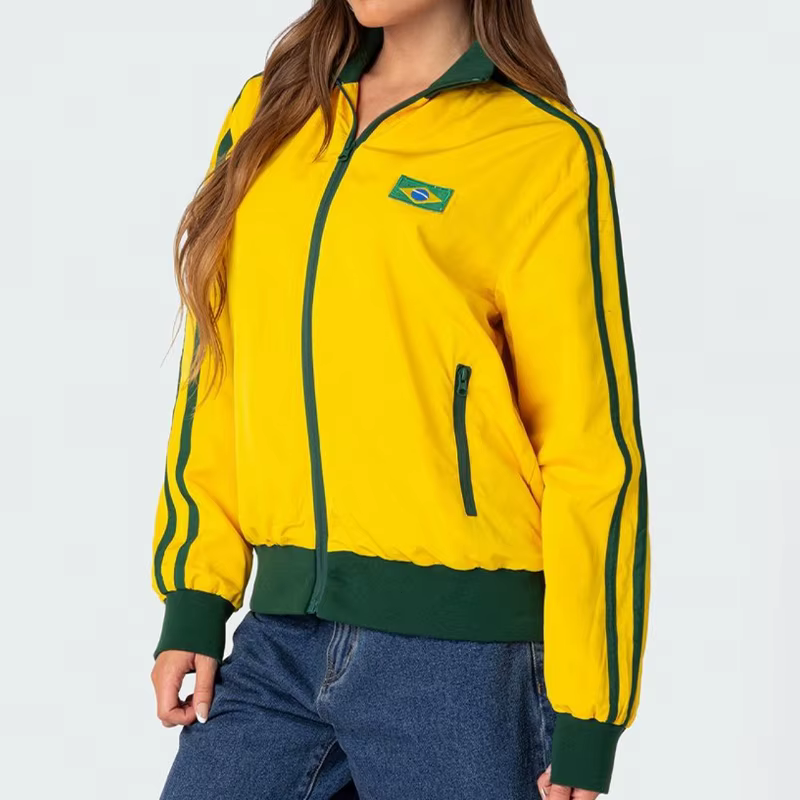 Vestes Gothiques Rétro Grunge des Années 2000, Manteau Y2k Esthétique PVD Jaune Brésil Lettre Brodée