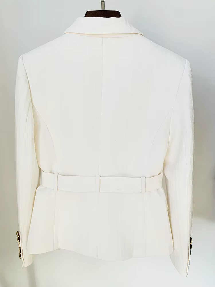 HIGH STREET Nouveauté 2026 Blazer de créateur pour femme, croisé, à boutons lion, jacquard monogramm