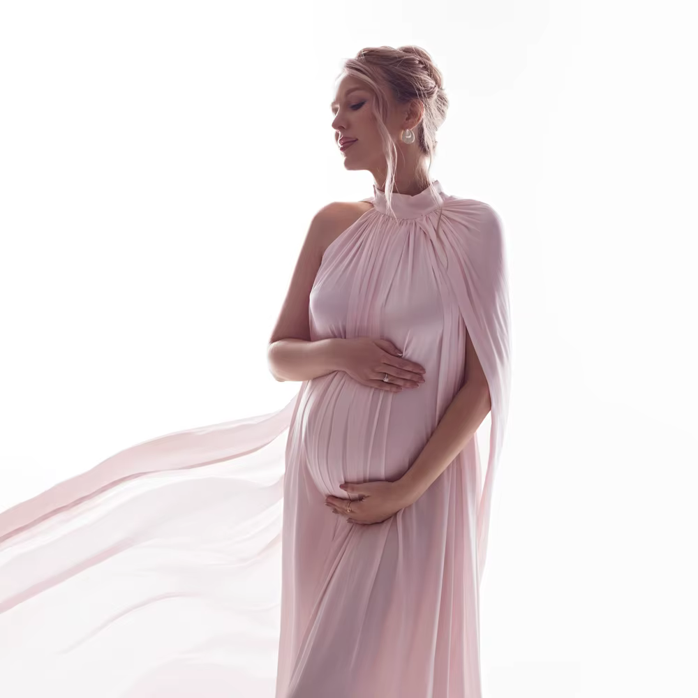 Robe de photographie de maternité à col rond avec cape, tenue de séance photo pour femme enceinte, r