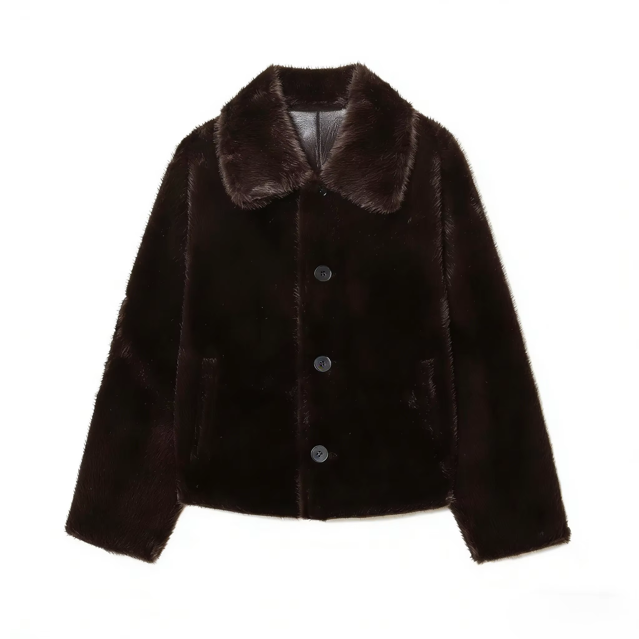 Veste femme 2025 automne/hiver nouveautés marron foncé à manches longues en simili cuir veste révers