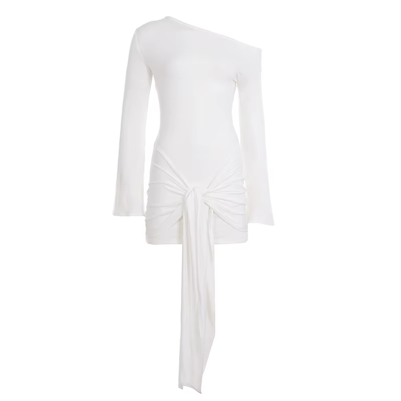 Robe moulante Sexy à nœud froncé pour femmes, élégante, couleur unie, épaules dénudées, asymétrique,