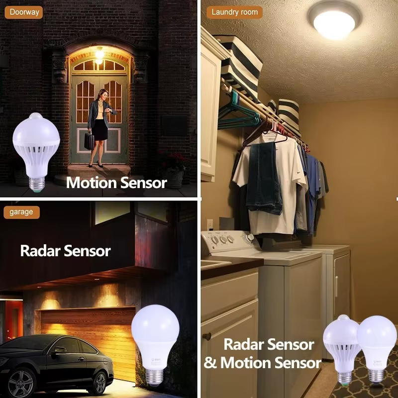 Ampoule LED avec détecteur de mouvement 220V, ampoule LED 3W 5W 7W 9W 12W E27, lampe LED intelligent