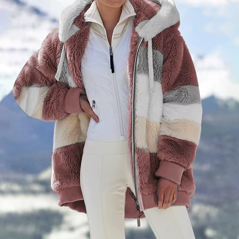 Manteau en peluche pour femme, veste à capuche avec fermeture éclair, décontractée, surdimensionnée,