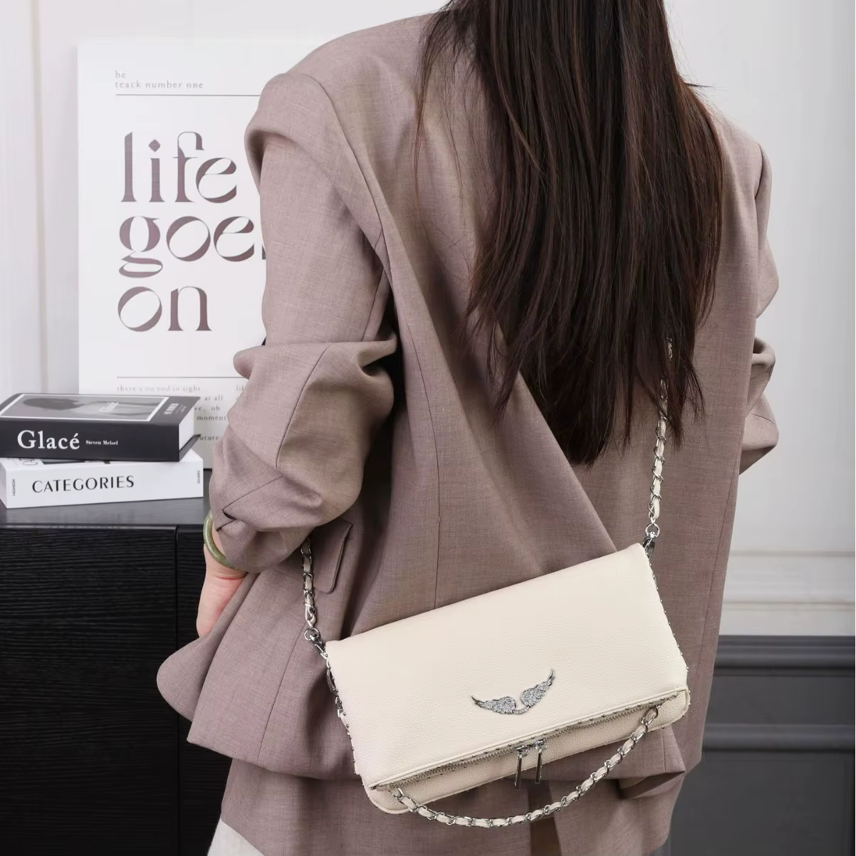 Sac à main bandoulière en cuir grainé pour femme, sac à main polyvalent classique à porter à l'épaul