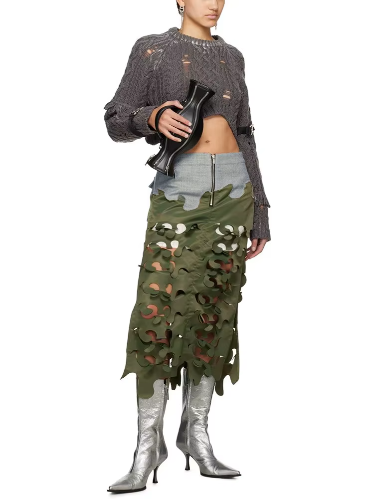 TWOTWINSTYLE Hit Couleur Minceur Jupes Pour Femmes Taille Haute Spliced Zipper Évider Irregualr Stre
