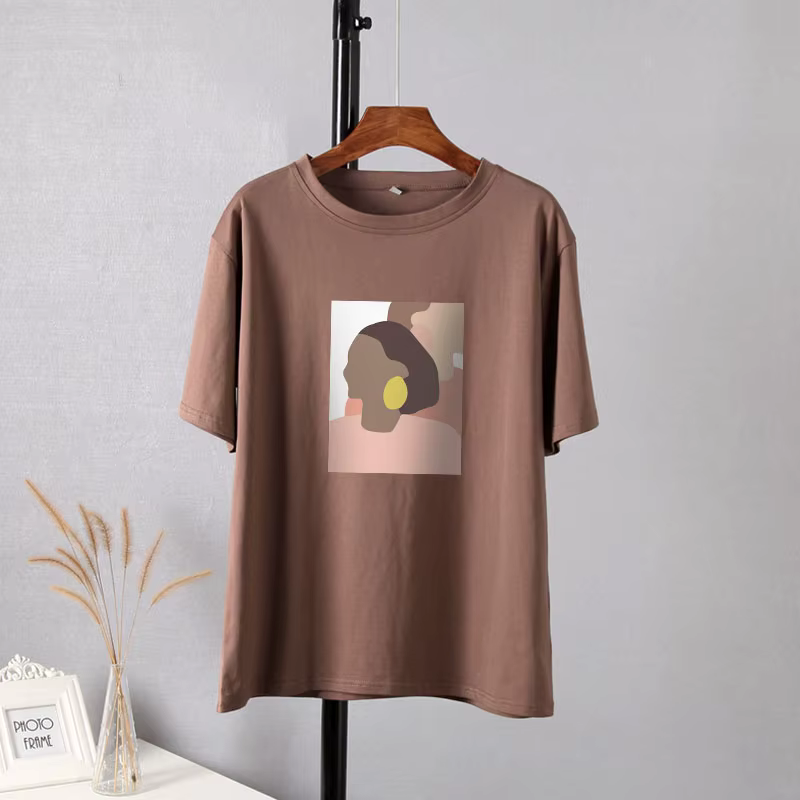 Hirsionsan-T-shirt graphique abstrait pour femme, t-shirts basiques en coton imprimé Rick, manches c