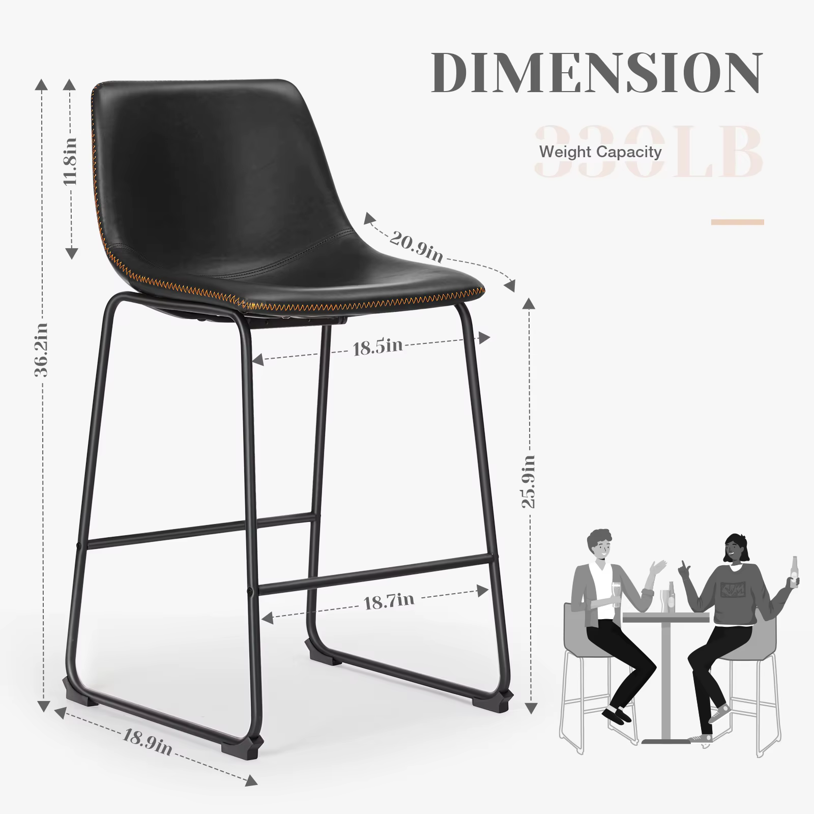 JIAN-Ensemble de 2 tabourets de bar en cuir Pu, pour salle à manger, cuisine haute, confortable, cou
