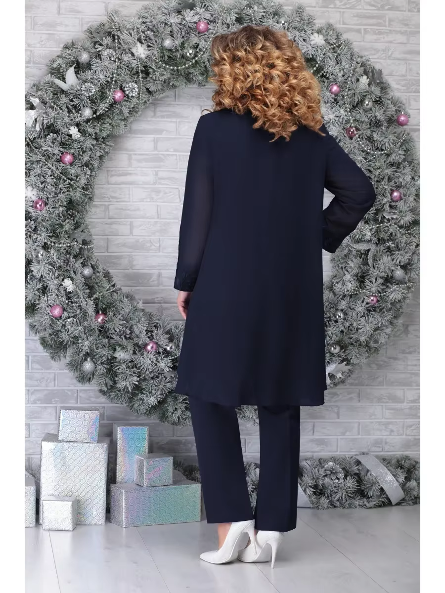 Ensemble trois pièces de fête brodé pour femmes, décontracté, ample, col en v, chemise longue irrégu
