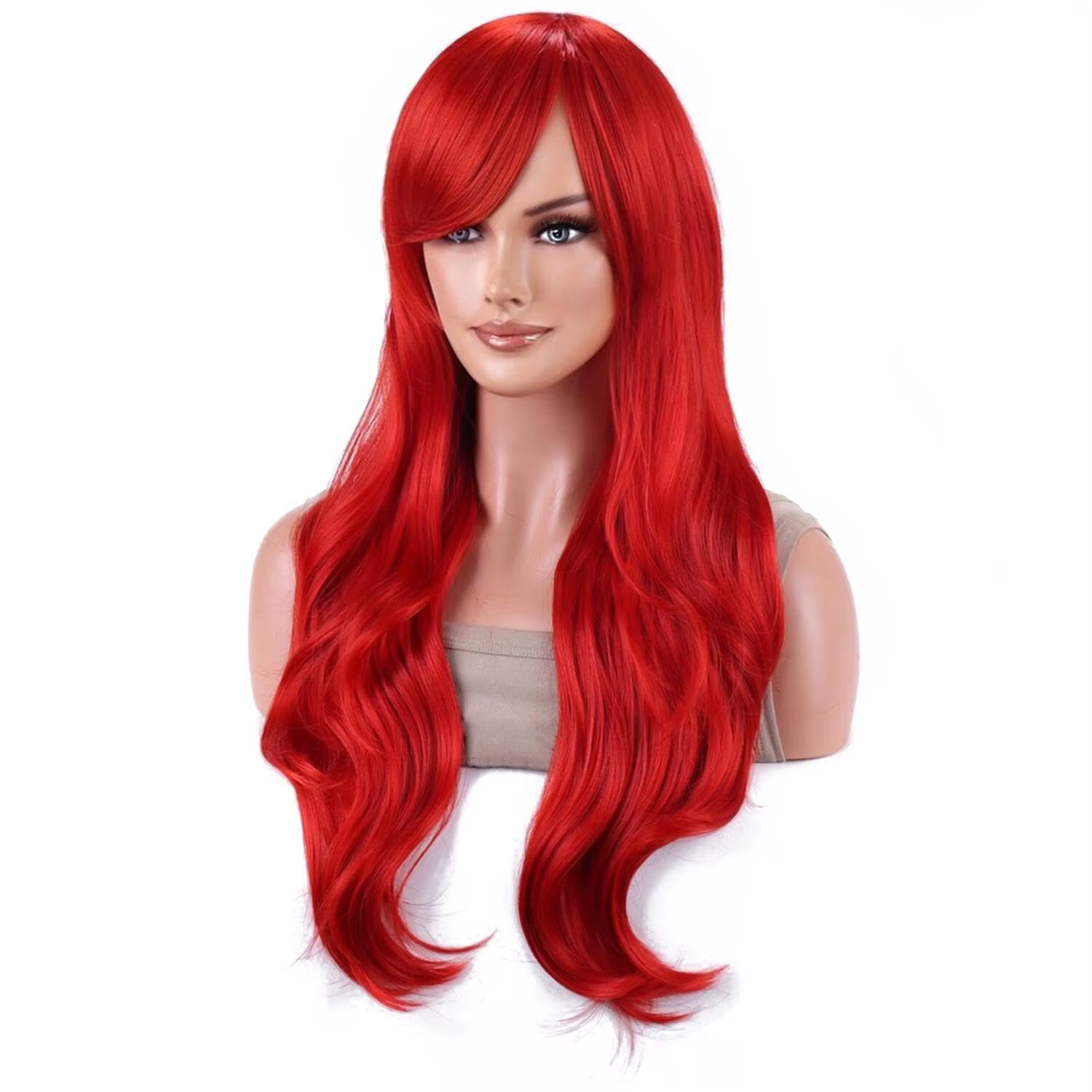 Probeauty perruque sirène synthétique longue rouge bouclée vague de corps perruque Halloween Cosplay