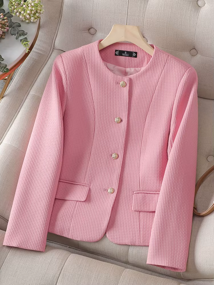 Blazer Slim à Manches sulfet Col Rond pour Femme, Veste Décontractée, Noir, Rose, Beige, Manteau d'A