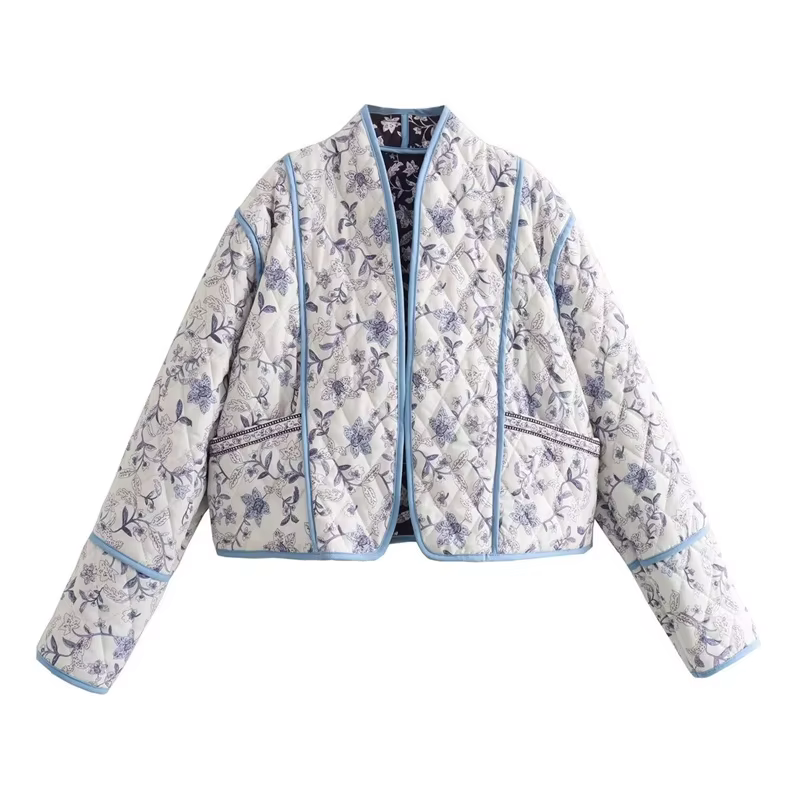 Manteau en coton violet à motifs floraux vintage pour femme, collection automne-hiver 2026, veste dé