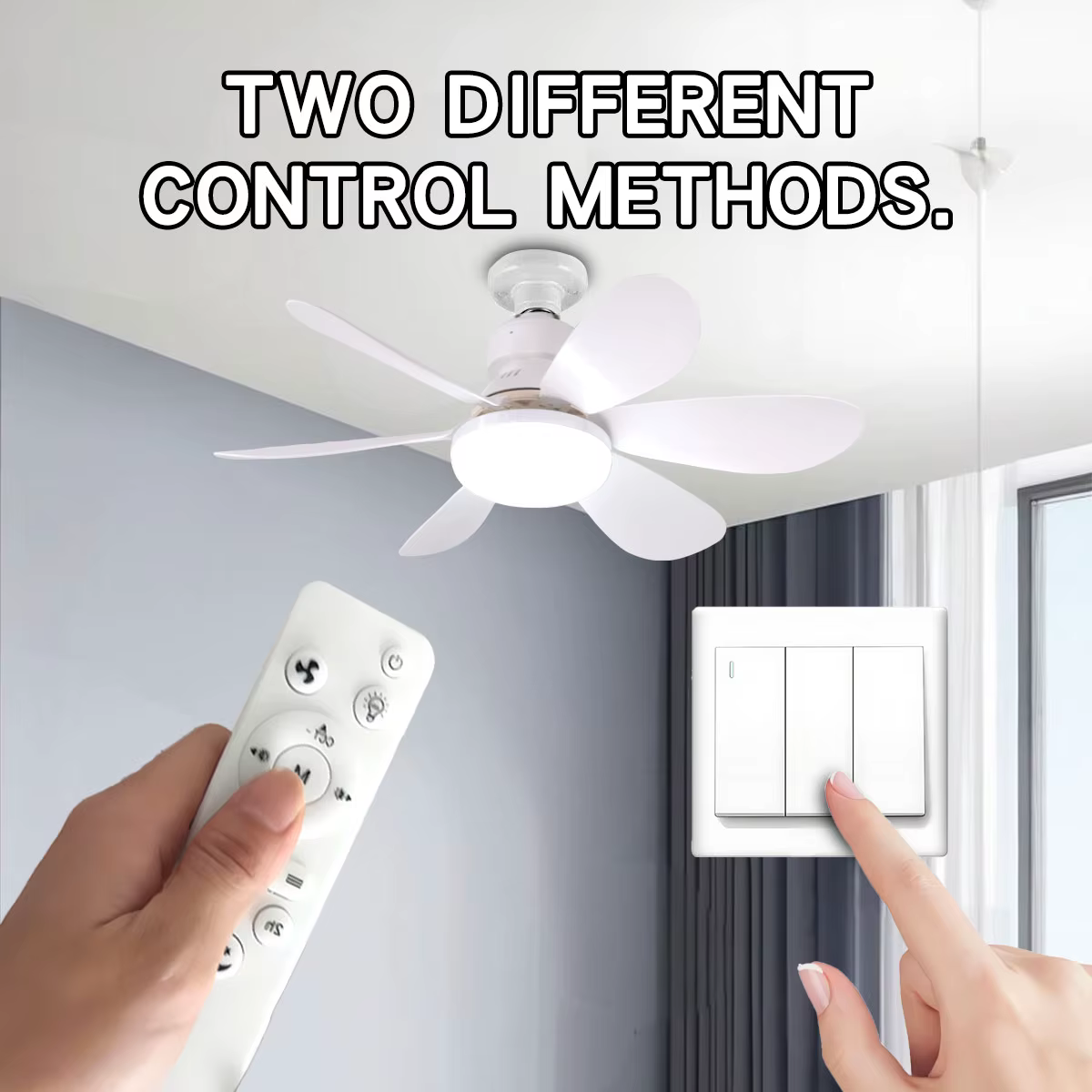 Ventilateur de plafond LED E27 avec télécommande, 30W 40W, fonction de gradation, adapté au salon, a