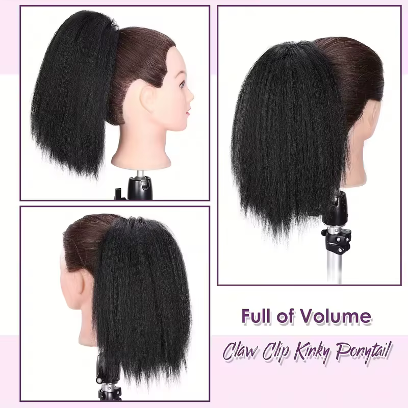 Extensions capillaires synthétiques Yaki courtes et lisses avec cordon de serrage, 10 pouces, queue