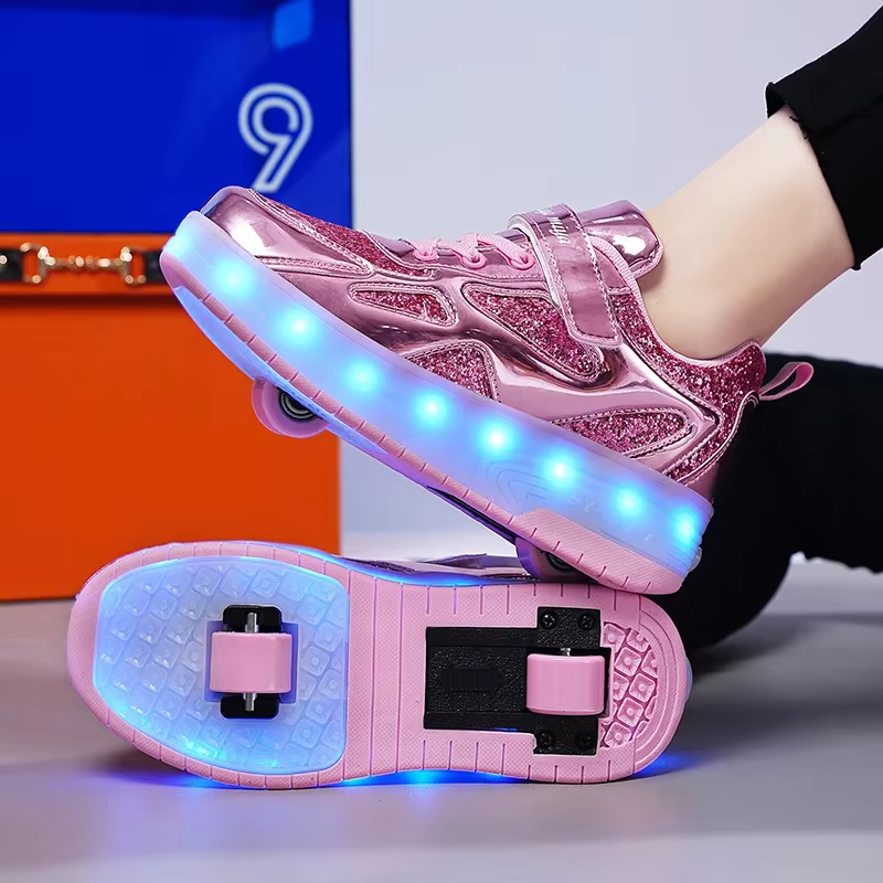 Baskets pour enfants hommes filles patins à roulettes patins à glace à roues lumière LED rose enfant