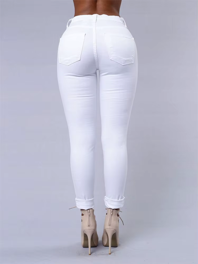 Jean polyvalent de couleur unie pour femmes, pantalon crayon ajouré européen et américain, coupe cin