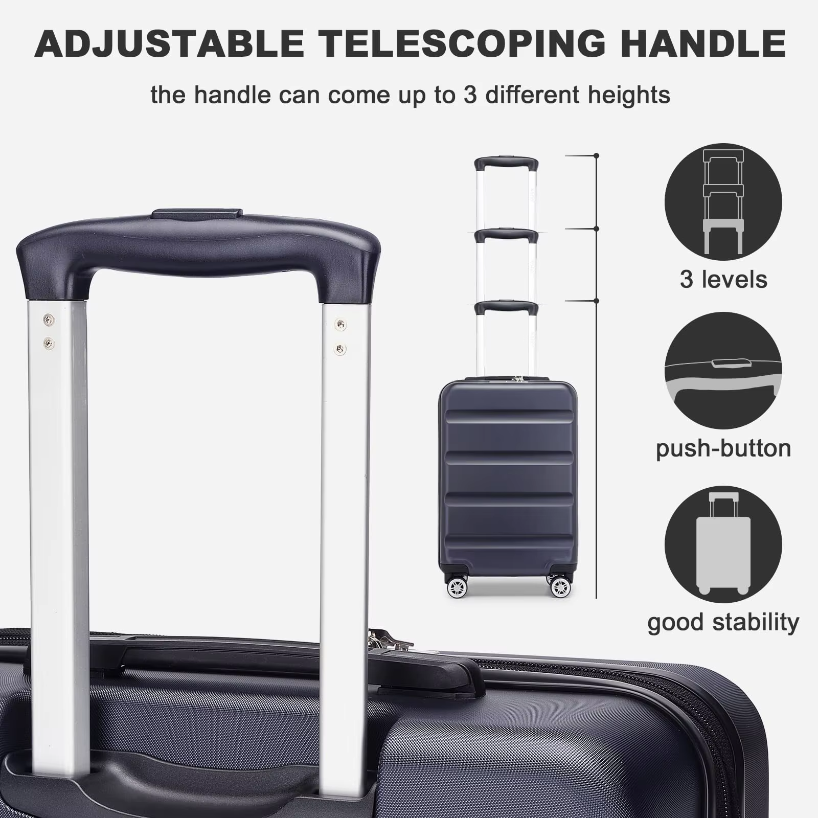 Valise à main KONO-étui rigide léger avec serrure TSA et 4 roues spinner, cabine (55/65/75 cm)