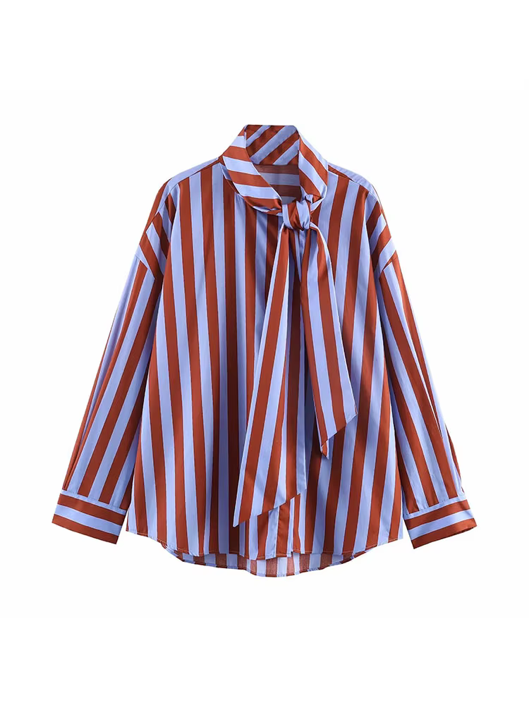 Nouvelle Blouse Chic pour Femme, Style Festival de Musique, Coupe Ample, Rayée, avec Nœud, Simple Bo