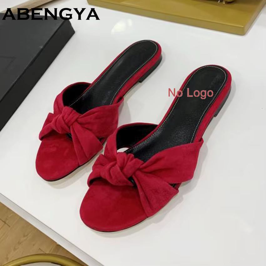 New Leather Flat Slippers Women Peep Toe Slides Summer Holiday Beach Shoes Woman Dress Slippers Wome