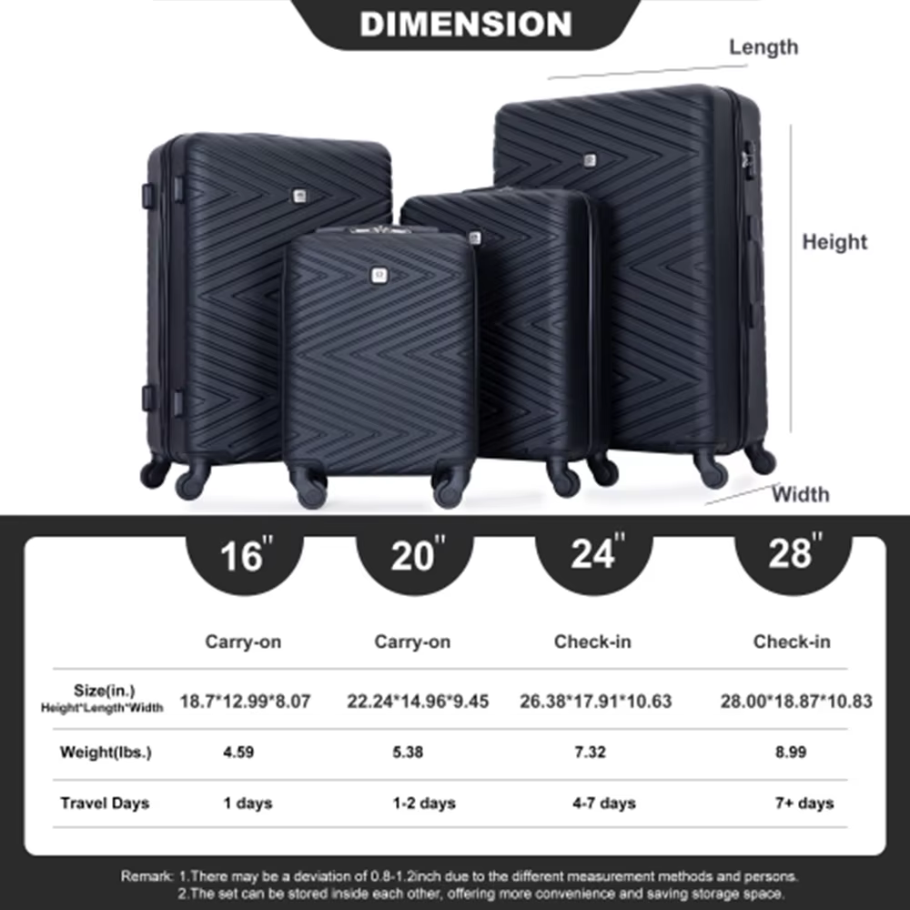 Travelhouse-Ensemble de bagages en ABS avec roues tournantes, valise à main, serrure TSA, 24 po, 28