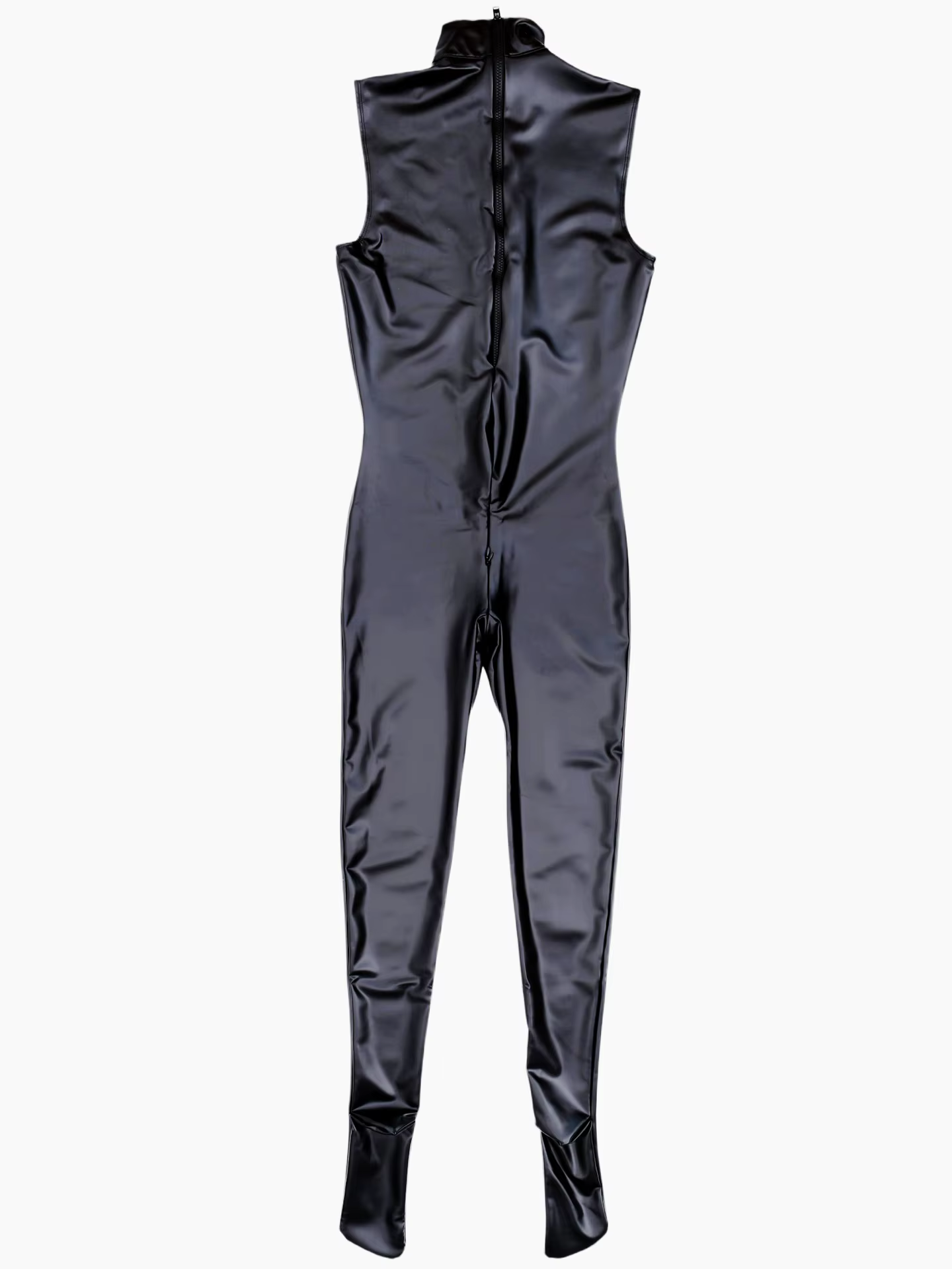 Combinaison unisexe sans manches en similicuir PU élastique, style catsuit, justaucorps moulant, com