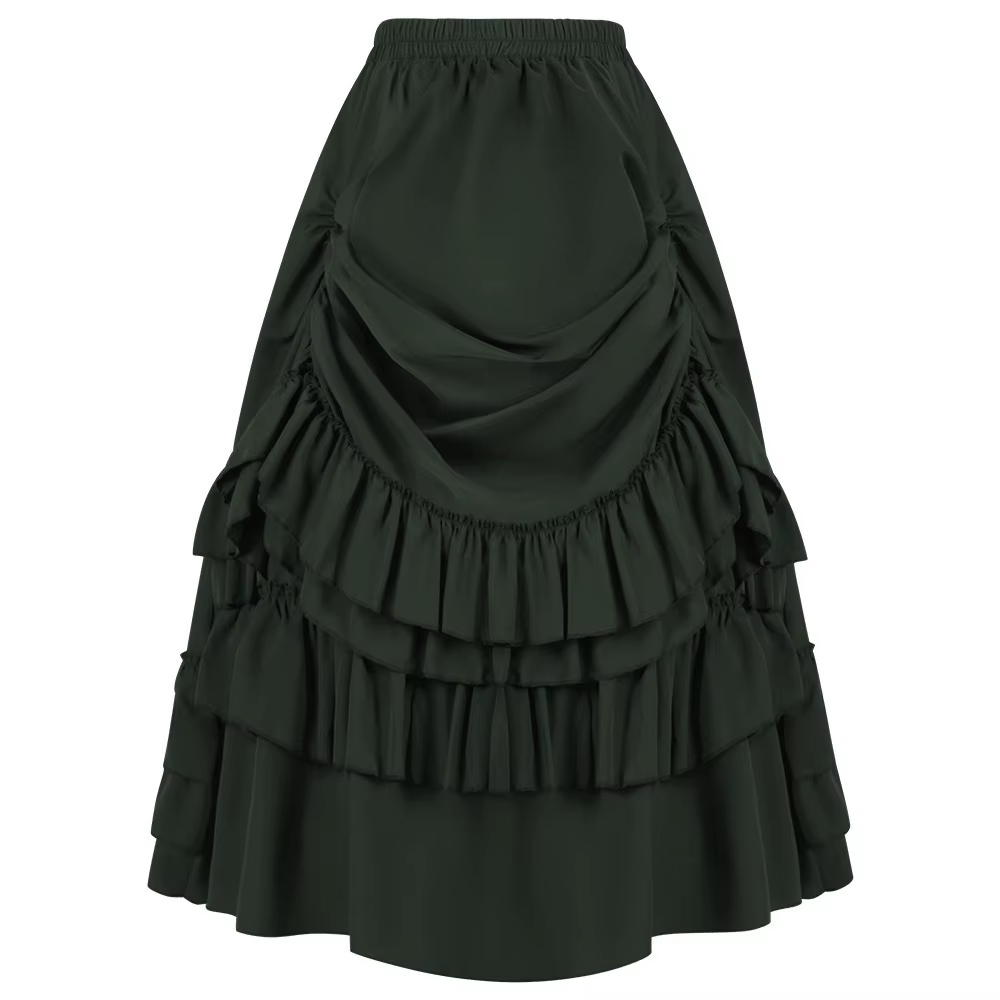 Jupe victorienne longue taille haute à volants marron, jupes Steampunk, tenue de fête pour femmes, v