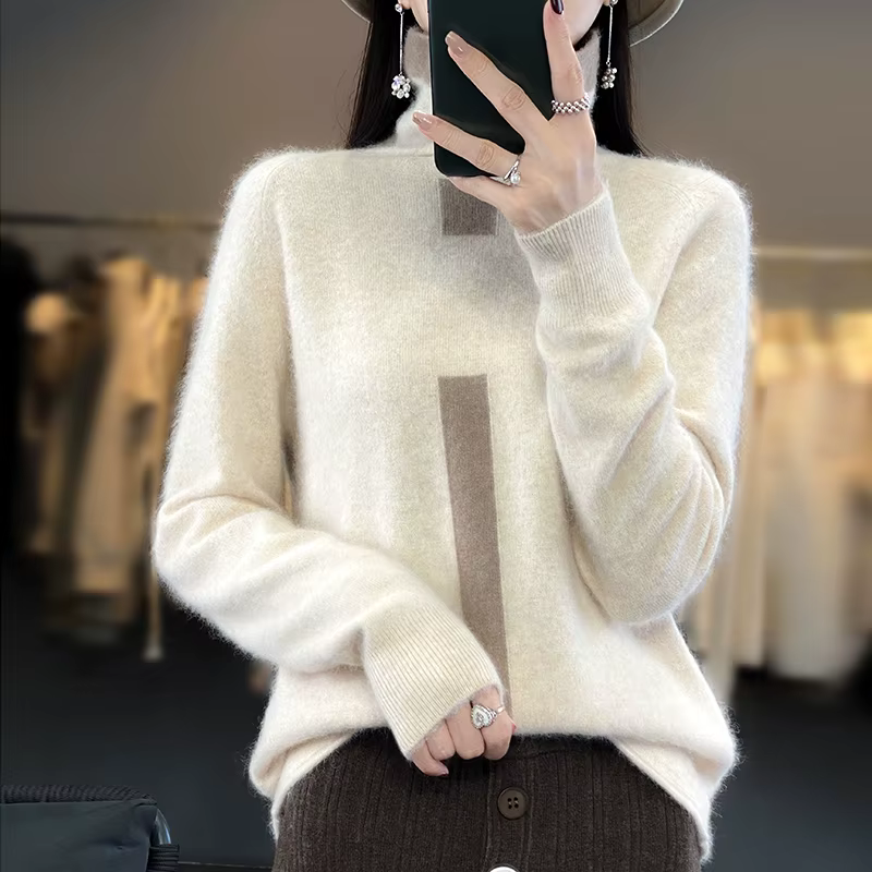 Leardean I-Pull à col roulé en cachemire de vison pour femme, 100% cachemire, mode assortie, manteau