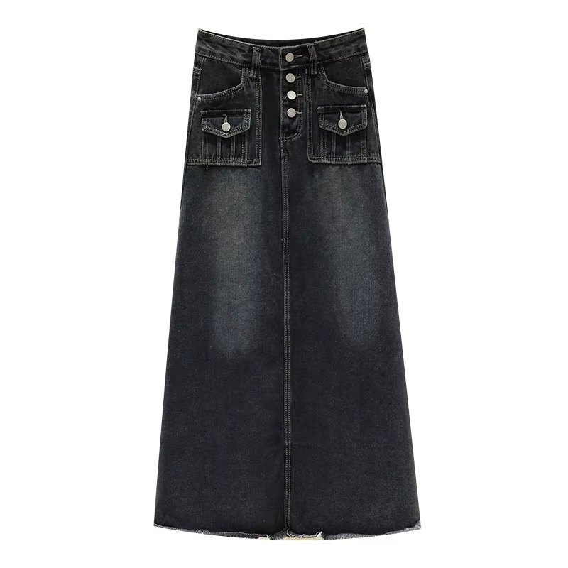 S-5XL Nouveau Vêtement de rue Jupe en jean Printemps Été Mode Ourlet effiloché Poche Taille haute Lo