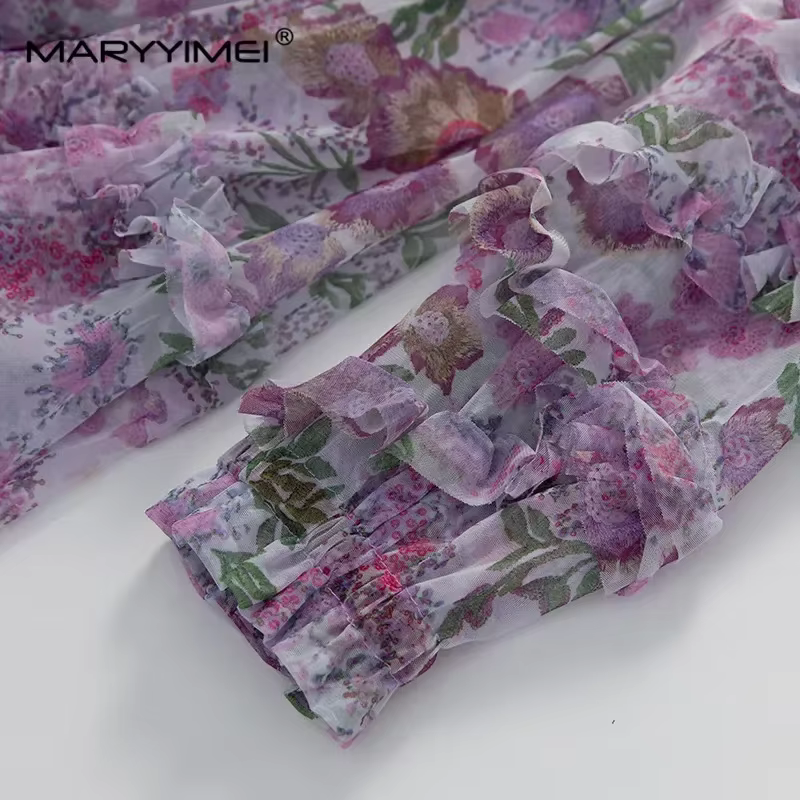 MARYYIMEI printemps été femmes robe à manches longues taille haute comestible arbre champignon bord 