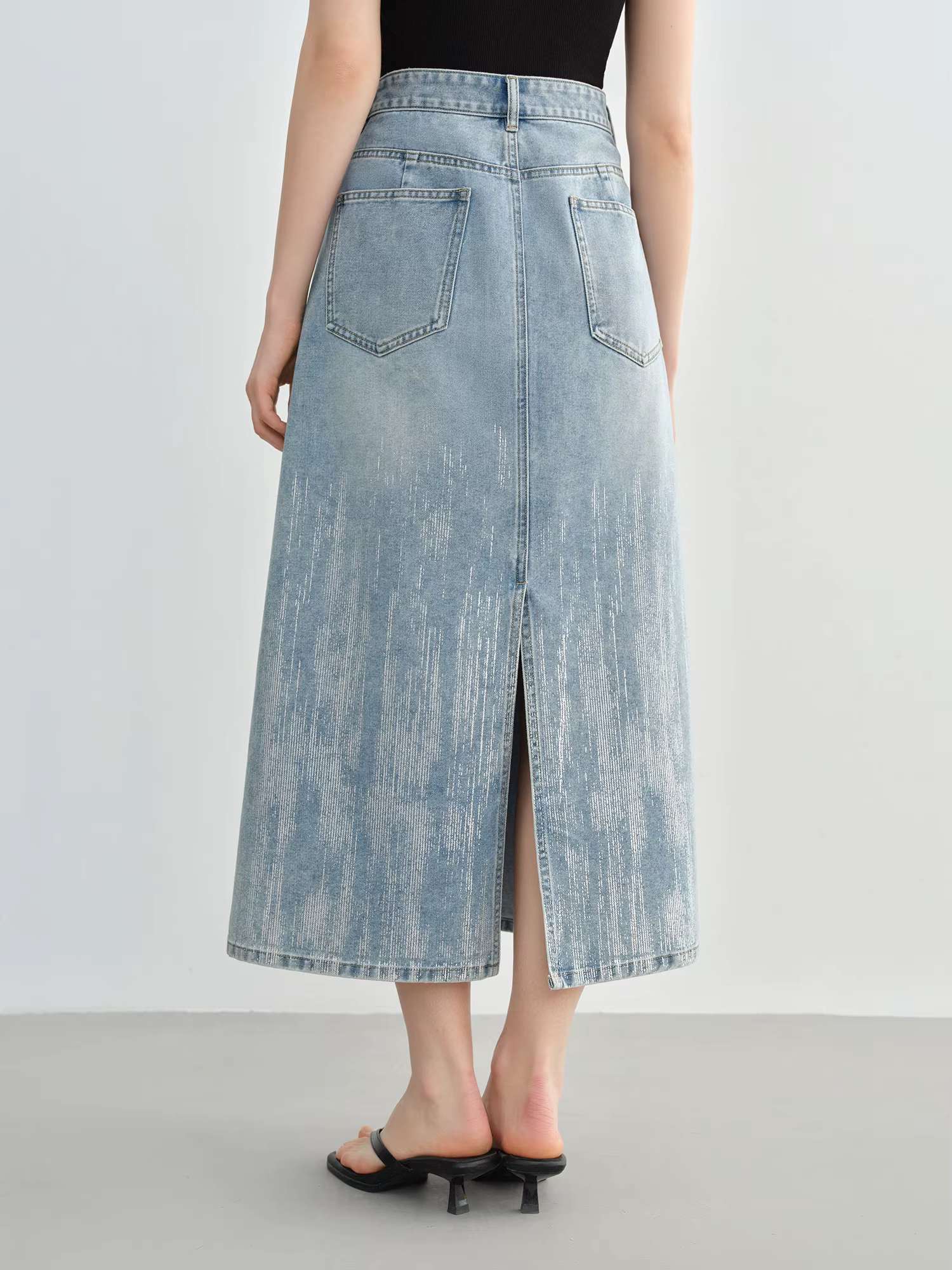 DUSHU taille incluse femmes mode argent pressé jupe en jean pour l'été 2025 taille haute minceur mi 