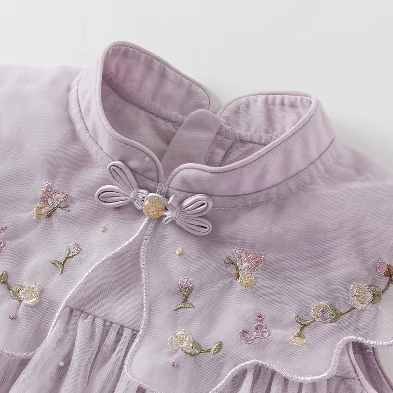 MACGirls-Robe de Princesse en Maille pour Bébé, Tenue Décontractée, à la Mode, Violet, avec Broderie