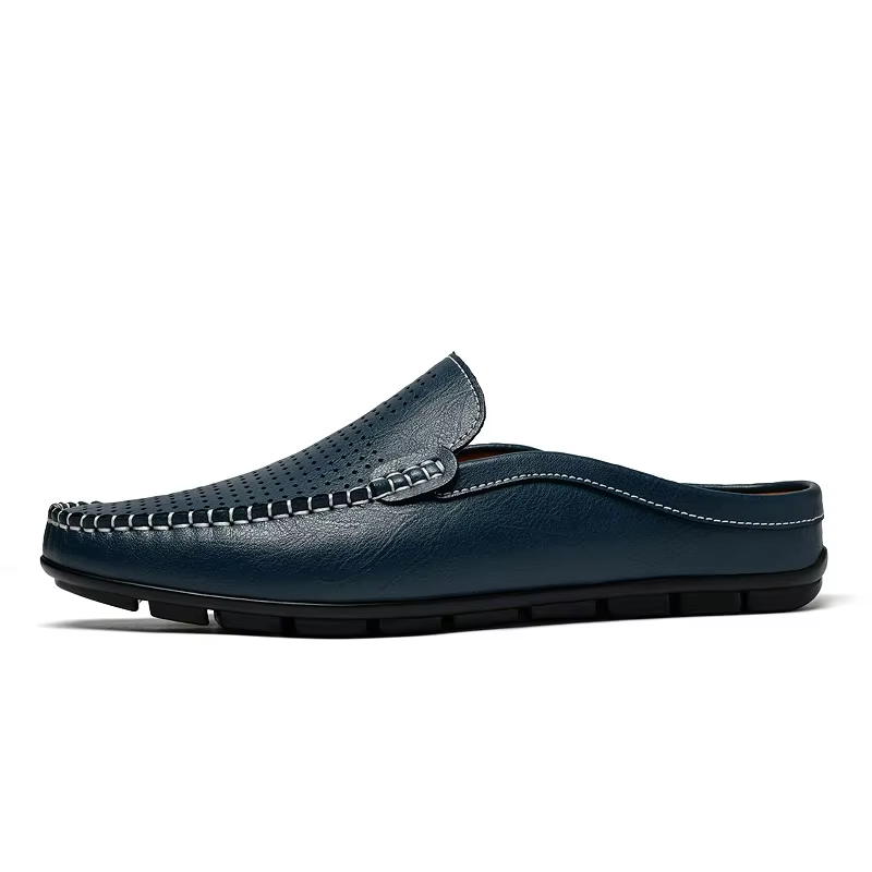 Demi-chaussures d'été pour hommes, Mules en cuir perforé, pantoufles décontractées à enfiler, mocass