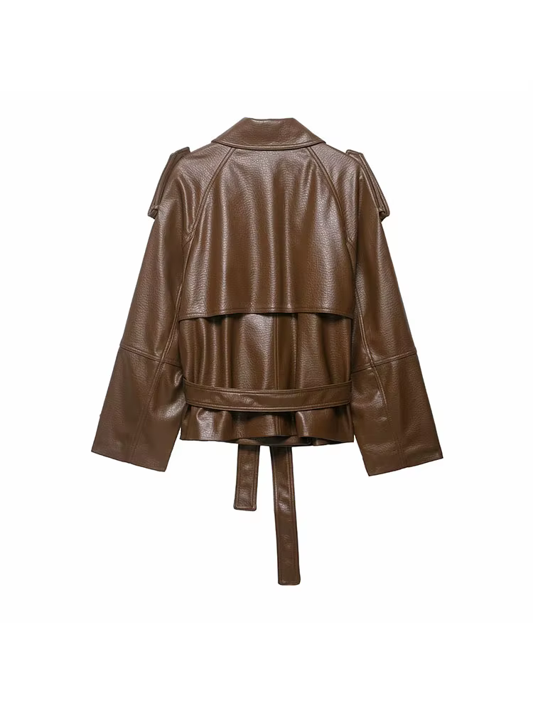 Vestes en similicuir pour femmes avec ceinture, manteau d'extérieur, streetwear, mode élégante, vest