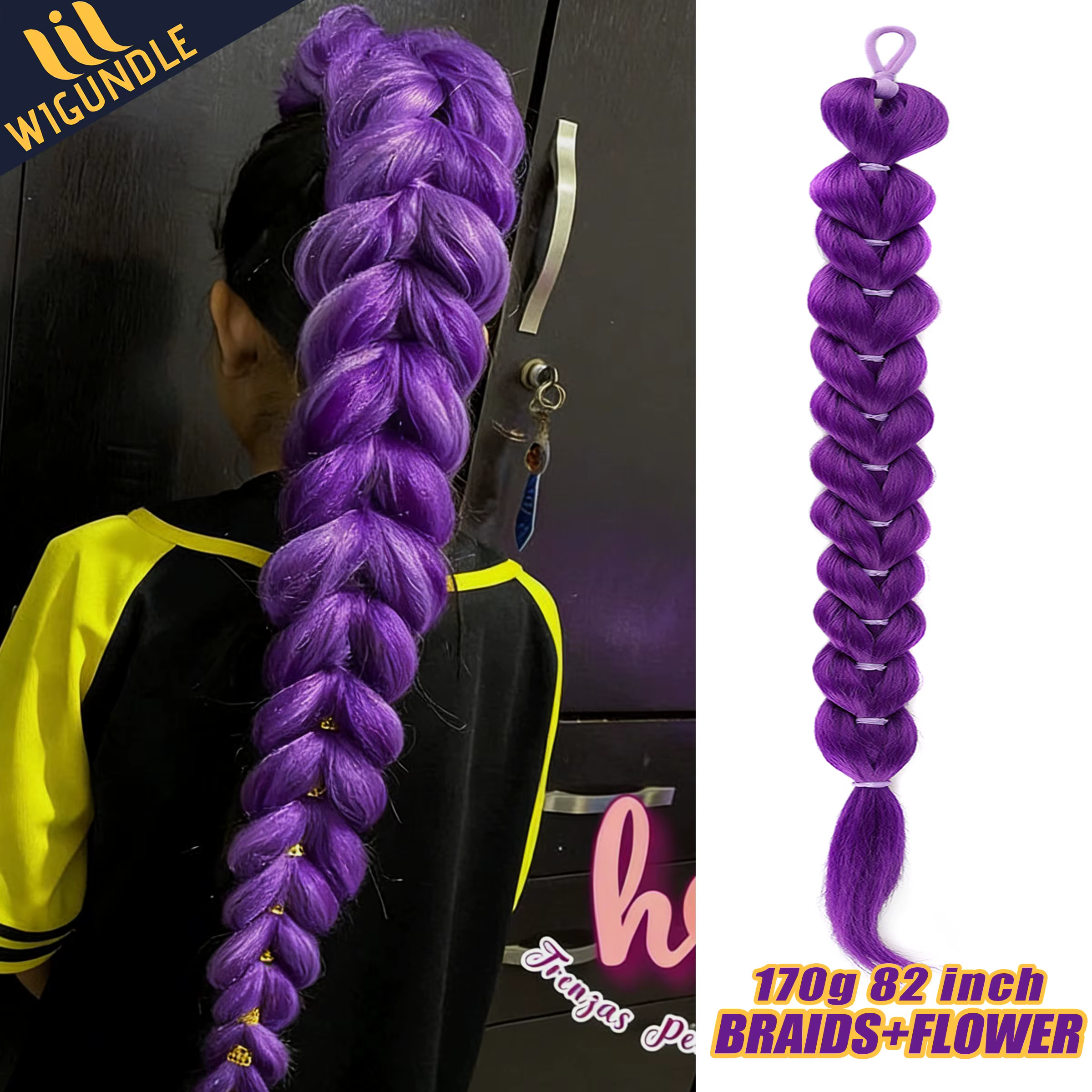 Tresses synthétiques violettes RU MI COS, queue de cheval longue avec pinces pour enfants et filles,