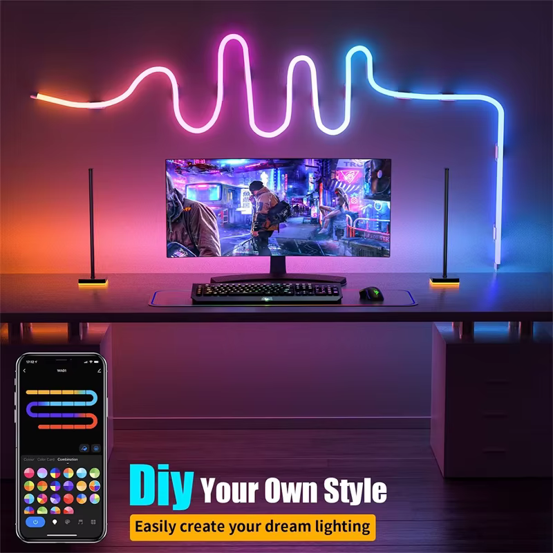 Bande lumineuse LED néon TUYA 12-24V 84LED s/M, corde lumineuse en Silicone avec synchronisation de