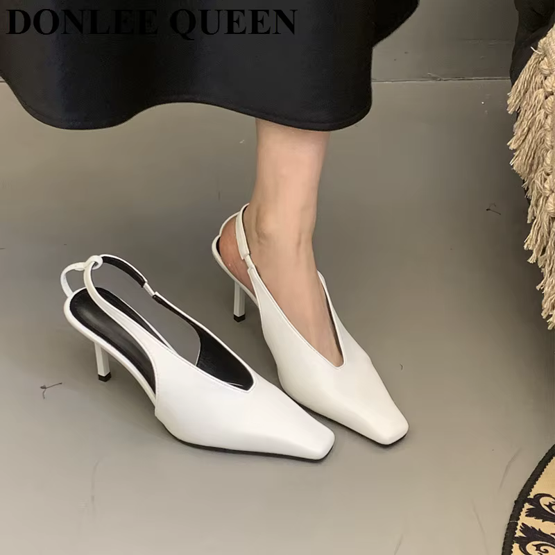 Sandales de printemps à talons hauts et fins pour femmes, escarpins à bout carré, chaussures peu pro