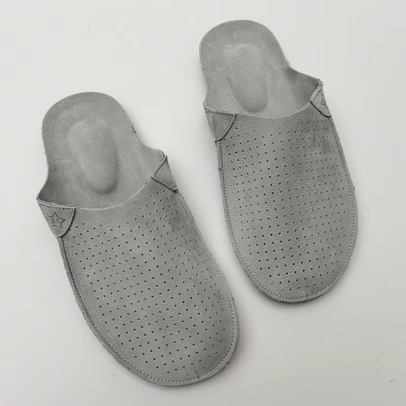 Pantoufles mules en cuir naturel pour hommes, pantoufles d'été en cuir de vache creux, respirant, fo