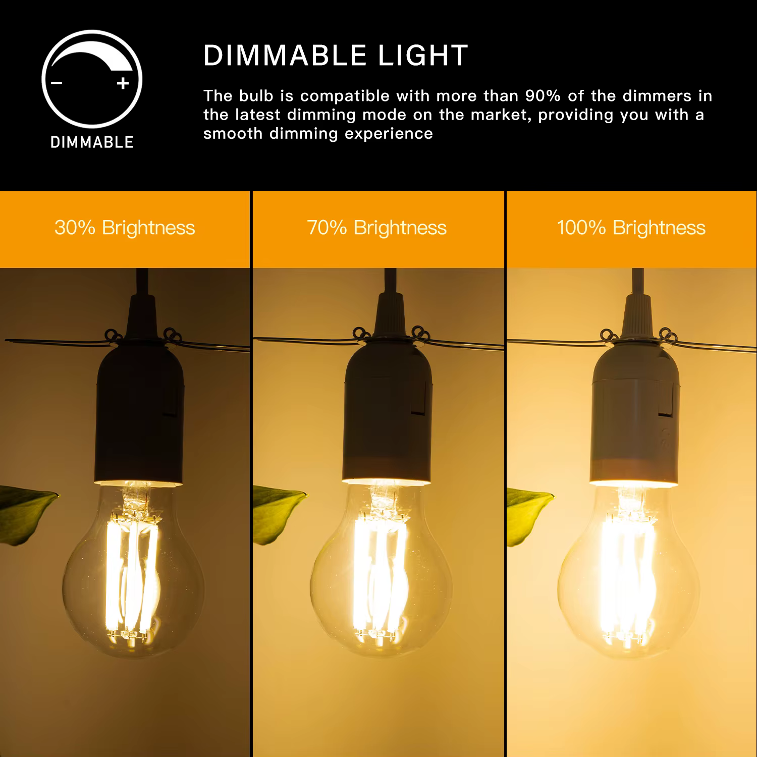 Hcnew A19 E27 Ampoules LED Edison 12W 1521Lumen, lampe à filament à intensité variable, remplacement